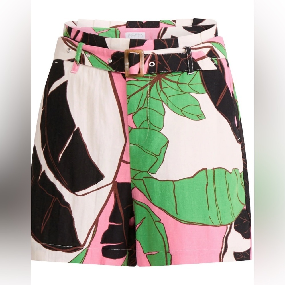 SOFIA BY SOFIA VERGARA PINK TROPICAL MUSE LINDEN BLEND PLUS BELTED SHORTS NEW